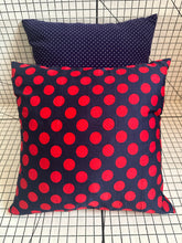 Load image into Gallery viewer, Decorative Handmade Pillow Cushion Cover 16” x 16” 18” x 18” 20” x 20” Navy Blue and Red Wine Polka Dots