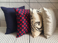 Load image into Gallery viewer, Decorative Handmade Pillow Cushion Cover 16” x 16” 18” x 18” 20” x 20” Navy Blue and Red Wine Polka Dots