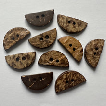 Load image into Gallery viewer, 10 Beautiful Coconut Shell Buttons 21mm x 10mm Wide Dresses Tops Coats Babies Blazers Shirt Sewing Craft Costumes