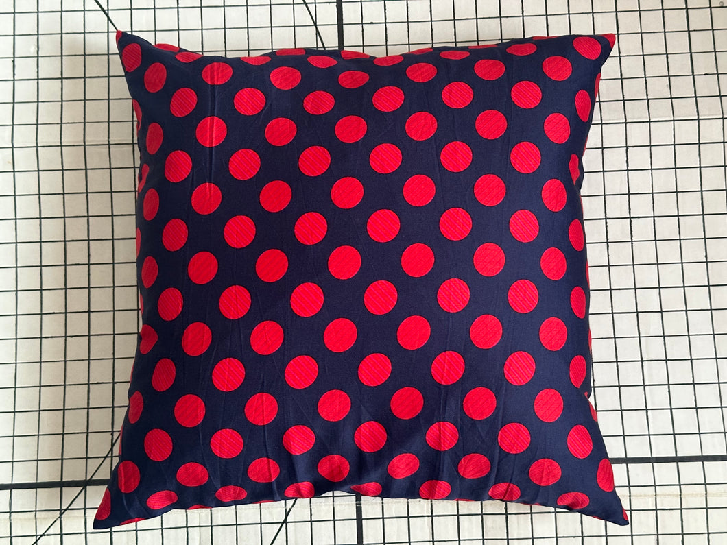 Decorative Handmade Pillow Cushion Cover 16” x 16” 18” x 18” 20” x 20” Navy Blue and Red Wine Polka Dots