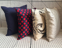 Load image into Gallery viewer, Decorative Handmade Pillow Cushion Cover 16” x 16” 18” x 18” 20” x 20” Navy Blue and Red Wine Polka Dots