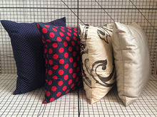 Load image into Gallery viewer, Decorative Handmade Pillow Cushion Cover 16” x 16” 18” x 18” 20” x 20” Navy Blue and Red Wine Polka Dots