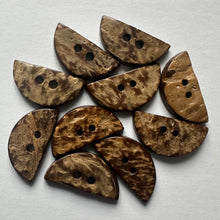 Load image into Gallery viewer, 10 Beautiful Coconut Shell Buttons 21mm x 10mm Wide Dresses Tops Coats Babies Blazers Shirt Sewing Craft Costumes