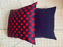 Load image into Gallery viewer, Decorative Handmade Pillow Cushion Cover 16” x 16” 18” x 18” 20” x 20” Navy Blue and Red Wine Polka Dots