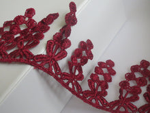 Load image into Gallery viewer, 1m BURGUNDY WINE Lace Trims 64mm Wide Embroidered Guipure Trimmings Cardmaking Wedding Home Decor Sewing Craft Projects