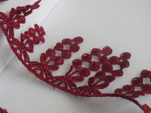 Load image into Gallery viewer, 1m BURGUNDY WINE Lace Trims 64mm Wide Embroidered Guipure Trimmings Cardmaking Wedding Home Decor Sewing Craft Projects