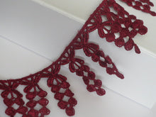Load image into Gallery viewer, 1m BURGUNDY WINE Lace Trims 64mm Wide Embroidered Guipure Trimmings Cardmaking Wedding Home Decor Sewing Craft Projects