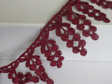 Load image into Gallery viewer, 1m BURGUNDY WINE Lace Trims 64mm Wide Embroidered Guipure Trimmings Cardmaking Wedding Home Decor Sewing Craft Projects