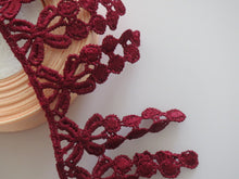 Load image into Gallery viewer, 1m BURGUNDY WINE Lace Trims 64mm Wide Embroidered Guipure Trimmings Cardmaking Wedding Home Decor Sewing Craft Projects