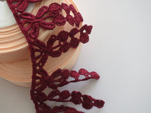 Load image into Gallery viewer, 1m BURGUNDY WINE Lace Trims 64mm Wide Embroidered Guipure Trimmings Cardmaking Wedding Home Decor Sewing Craft Projects