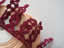 Load image into Gallery viewer, 1m BURGUNDY WINE Lace Trims 64mm Wide Embroidered Guipure Trimmings Cardmaking Wedding Home Decor Sewing Craft Projects