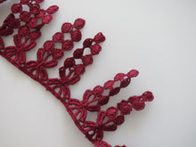 Load image into Gallery viewer, 1m BURGUNDY WINE Lace Trims 64mm Wide Embroidered Guipure Trimmings Cardmaking Wedding Home Decor Sewing Craft Projects