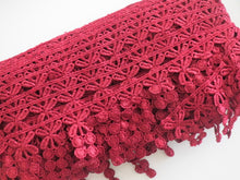 Load image into Gallery viewer, 1m BURGUNDY WINE Lace Trims 64mm Wide Embroidered Guipure Trimmings Cardmaking Wedding Home Decor Sewing Craft Projects