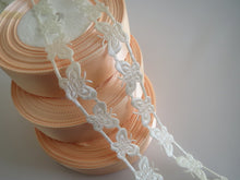 Load image into Gallery viewer, 1m Cream Butterfly 16mm Satin Trim Scrapbooking Lace Cardmaking Wedding Home Decor Sewing Craft Projects