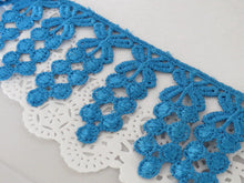 Load image into Gallery viewer, 1m BLUE GREEN Lace Trims 64mm Wide Embroidered Guipure Trimmings Cardmaking Wedding Home Decor Sewing Craft Projects