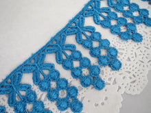 Load image into Gallery viewer, 1m BLUE GREEN Lace Trims 64mm Wide Embroidered Guipure Trimmings Cardmaking Wedding Home Decor Sewing Craft Projects
