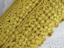 Load image into Gallery viewer, 1m GOLD Lace Trims 64mm Wide Embroidered Guipure Trimmings Cardmaking Wedding Home Decor Sewing Craft Projects