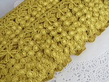 Load image into Gallery viewer, 1m GOLD Lace Trims 64mm Wide Embroidered Guipure Trimmings Cardmaking Wedding Home Decor Sewing Craft Projects