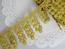 Load image into Gallery viewer, 1m GOLD Lace Trims 64mm Wide Embroidered Guipure Trimmings Cardmaking Wedding Home Decor Sewing Craft Projects