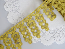 Load image into Gallery viewer, 1m GOLD Lace Trims 64mm Wide Embroidered Guipure Trimmings Cardmaking Wedding Home Decor Sewing Craft Projects