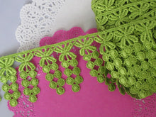 Load image into Gallery viewer, 1m LIME GREEN Lace Trims 64mm Wide Embroidered Guipure Trimmings Cardmaking Wedding Home Decorations Sewing Craft Projects