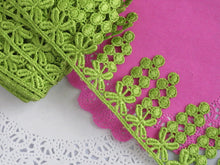 Load image into Gallery viewer, 1m LIME GREEN Lace Trims 64mm Wide Embroidered Guipure Trimmings Cardmaking Wedding Home Decorations Sewing Craft Projects