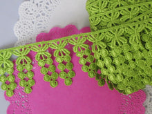 Load image into Gallery viewer, 1m LIME GREEN Lace Trims 64mm Wide Embroidered Guipure Trimmings Cardmaking Wedding Home Decorations Sewing Craft Projects
