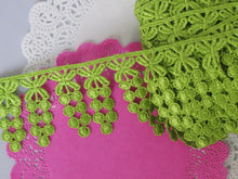 Load image into Gallery viewer, 1m LIME GREEN Lace Trims 64mm Wide Embroidered Guipure Trimmings Cardmaking Wedding Home Decorations Sewing Craft Projects