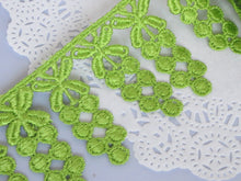 Load image into Gallery viewer, 1m LIME GREEN Lace Trims 64mm Wide Embroidered Guipure Trimmings Cardmaking Wedding Home Decorations Sewing Craft Projects