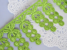 Load image into Gallery viewer, 1m LIME GREEN Lace Trims 64mm Wide Embroidered Guipure Trimmings Cardmaking Wedding Home Decorations Sewing Craft Projects