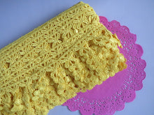 Load image into Gallery viewer, 1m YELLOW Lace Trims 64mm Wide Embroidered Guipure Trimmings Cardmaking Wedding Home Decor Sewing Craft Projects