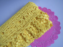 Load image into Gallery viewer, 1m YELLOW Lace Trims 64mm Wide Embroidered Guipure Trimmings Cardmaking Wedding Home Decor Sewing Craft Projects