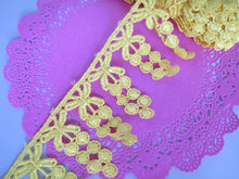 Load image into Gallery viewer, 1m YELLOW Lace Trims 64mm Wide Embroidered Guipure Trimmings Cardmaking Wedding Home Decor Sewing Craft Projects