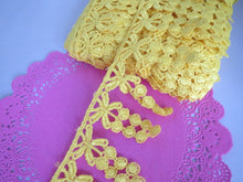 Load image into Gallery viewer, 1m YELLOW Lace Trims 64mm Wide Embroidered Guipure Trimmings Cardmaking Wedding Home Decor Sewing Craft Projects