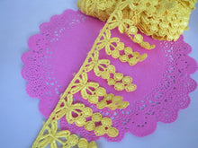 Load image into Gallery viewer, 1m YELLOW Lace Trims 64mm Wide Embroidered Guipure Trimmings Cardmaking Wedding Home Decor Sewing Craft Projects