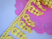 Load image into Gallery viewer, 1m YELLOW Lace Trims 64mm Wide Embroidered Guipure Trimmings Cardmaking Wedding Home Decor Sewing Craft Projects