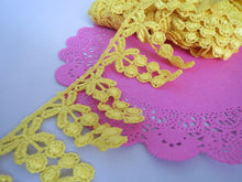 Load image into Gallery viewer, 1m YELLOW Lace Trims 64mm Wide Embroidered Guipure Trimmings Cardmaking Wedding Home Decor Sewing Craft Projects