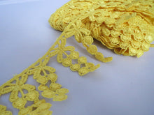 Load image into Gallery viewer, 1m YELLOW Lace Trims 64mm Wide Embroidered Guipure Trimmings Cardmaking Wedding Home Decor Sewing Craft Projects