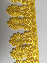 Load image into Gallery viewer, 1m YELLOW Lace Trims 60mm Wide Embroidered Guipure Trimmings Cardmaking Wedding Home Decor Sewing Craft Projects