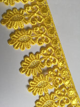 Load image into Gallery viewer, 1m YELLOW Lace Trims 60mm Wide Embroidered Guipure Trimmings Cardmaking Wedding Home Decor Sewing Craft Projects