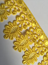 Load image into Gallery viewer, 1m YELLOW Lace Trims 60mm Wide Embroidered Guipure Trimmings Cardmaking Wedding Home Decor Sewing Craft Projects