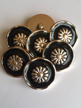 Load image into Gallery viewer, 5 FLOWER BLACK GOLD 25mm Wide Shank Chain Buttons Sewing Craft Coat Jacket