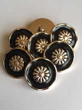 Load image into Gallery viewer, 5 FLOWER BLACK GOLD 25mm Wide Shank Chain Buttons Sewing Craft Coat Jacket