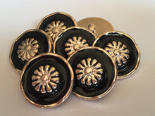 Load image into Gallery viewer, 5 FLOWER BLACK GOLD 25mm Wide Shank Chain Buttons Sewing Craft Coat Jacket