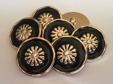 Load image into Gallery viewer, 5 FLOWER BLACK GOLD 25mm Wide Shank Chain Buttons Sewing Craft Coat Jacket