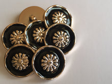 Load image into Gallery viewer, 5 FLOWER BLACK GOLD 25mm Wide Shank Chain Buttons Sewing Craft Coat Jacket