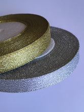 Load image into Gallery viewer, FULL ROLL GOLD SILVER Shine Trim App. 30 Yards 13mm Wide Glitter Shimmering Sheer Organza Ribbon Trimmings