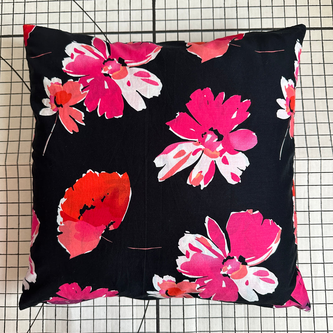 Decorative Handmade Pillow Cushion Cover 16” x 16” 18” x 18” Pink Red Black Flower