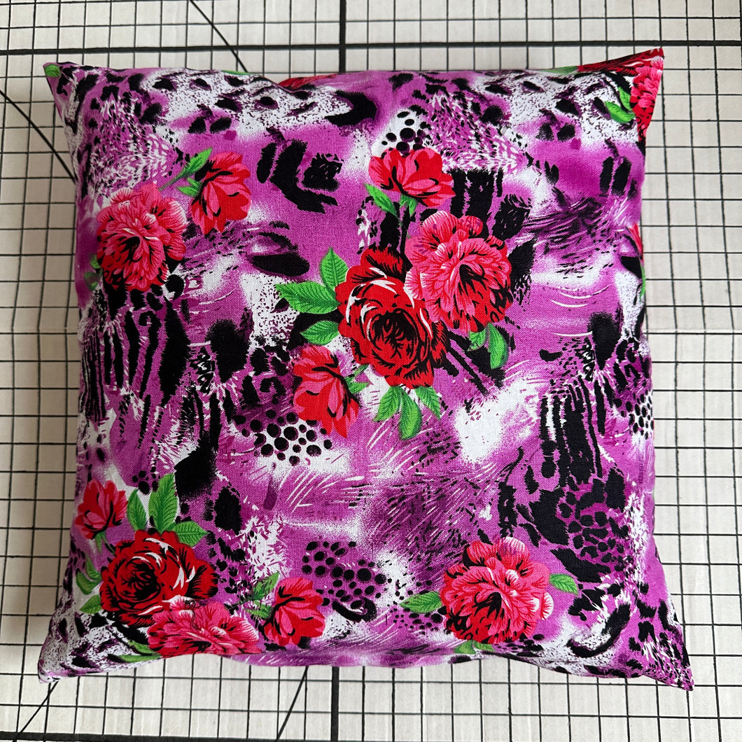 Decorative Handmade Pillow Cushion Cover 16” x 16” Pink Red Black White Flower