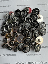 Load image into Gallery viewer, 5 10 20 SKULL SILVER BLACK or LIGHT GOLD BLACK 15mm 21mm Wide Shank Quality Buttons Dresses Tops Coats Babies Blazers Shirt Sewing Craft
